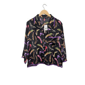 NWT Nicole Miller Vintage Style Silk Shoes Button Down Shirt